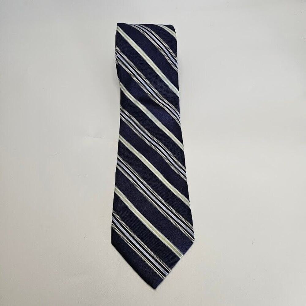 JOSEPH ABBOUD Men's Tie, 100% Silk, Striped Pattern, Navy Blue & White Necktie